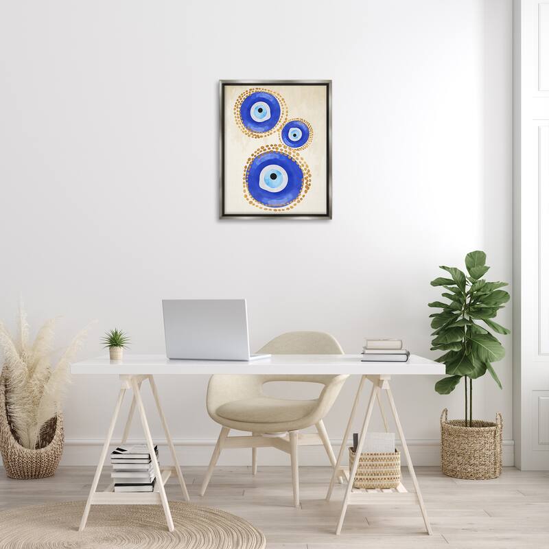 Stupell Round Blue Evil Eye Pattern Lustrous Dotted Detail Floater Frame, Design by Two Smart Blondes