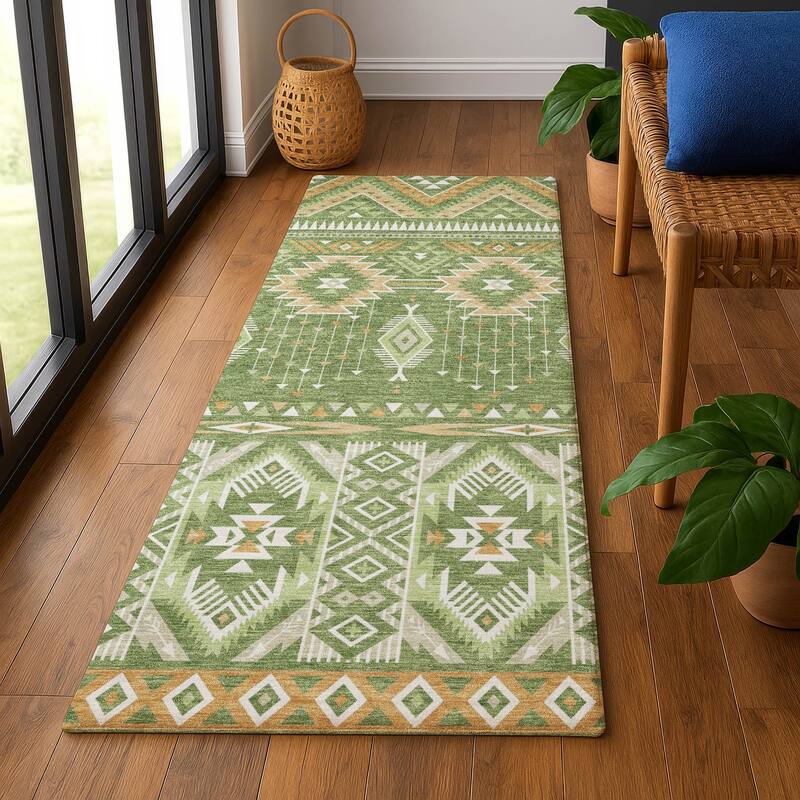 Premium Washable Super Soft Global Inspiration Mayfield Rug - Green - 2'3" x 7'6"