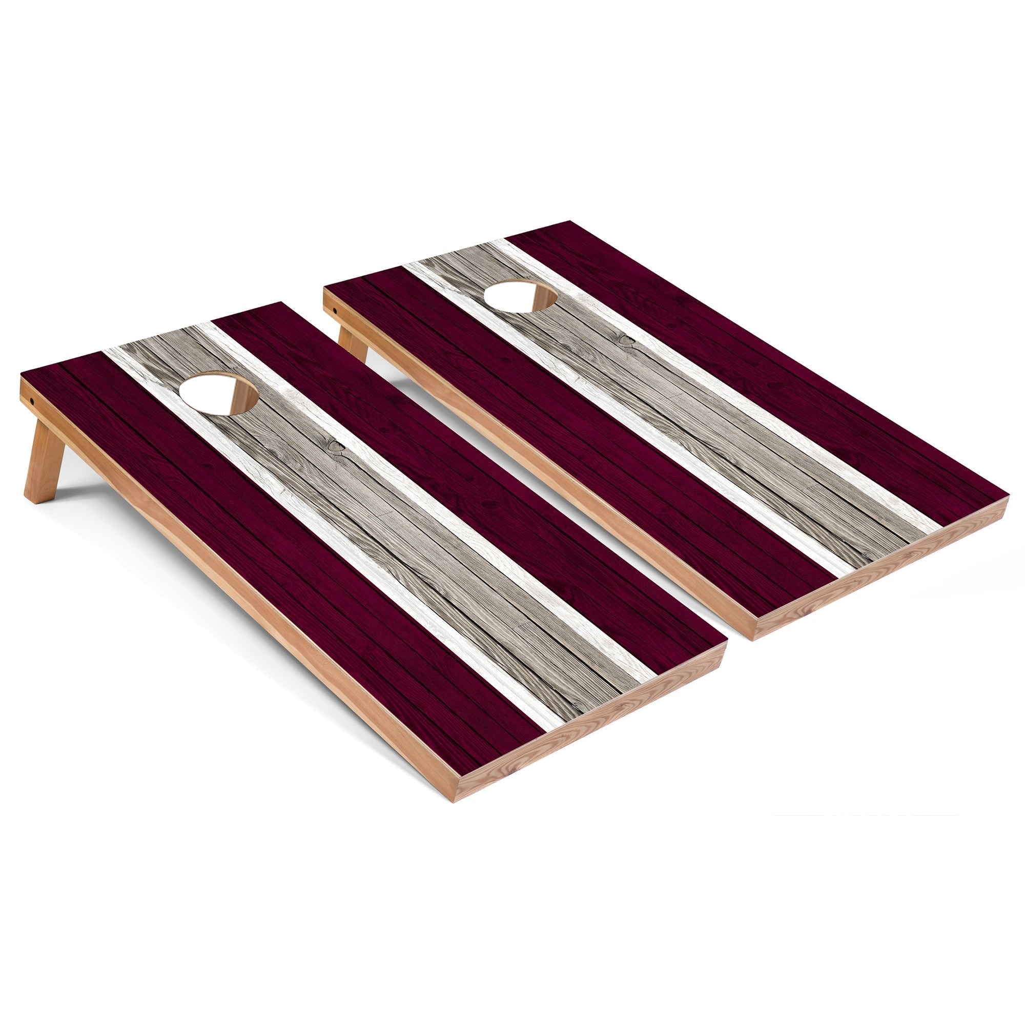 Maroon and Maroon Striped Outdoor Cornhole Set