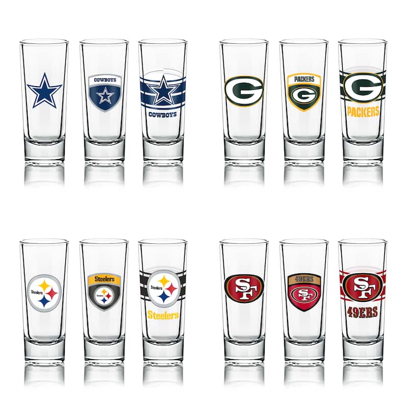 NFL Shot Glasses 6 Pack Set, Various Designs Denver Broncos Bed