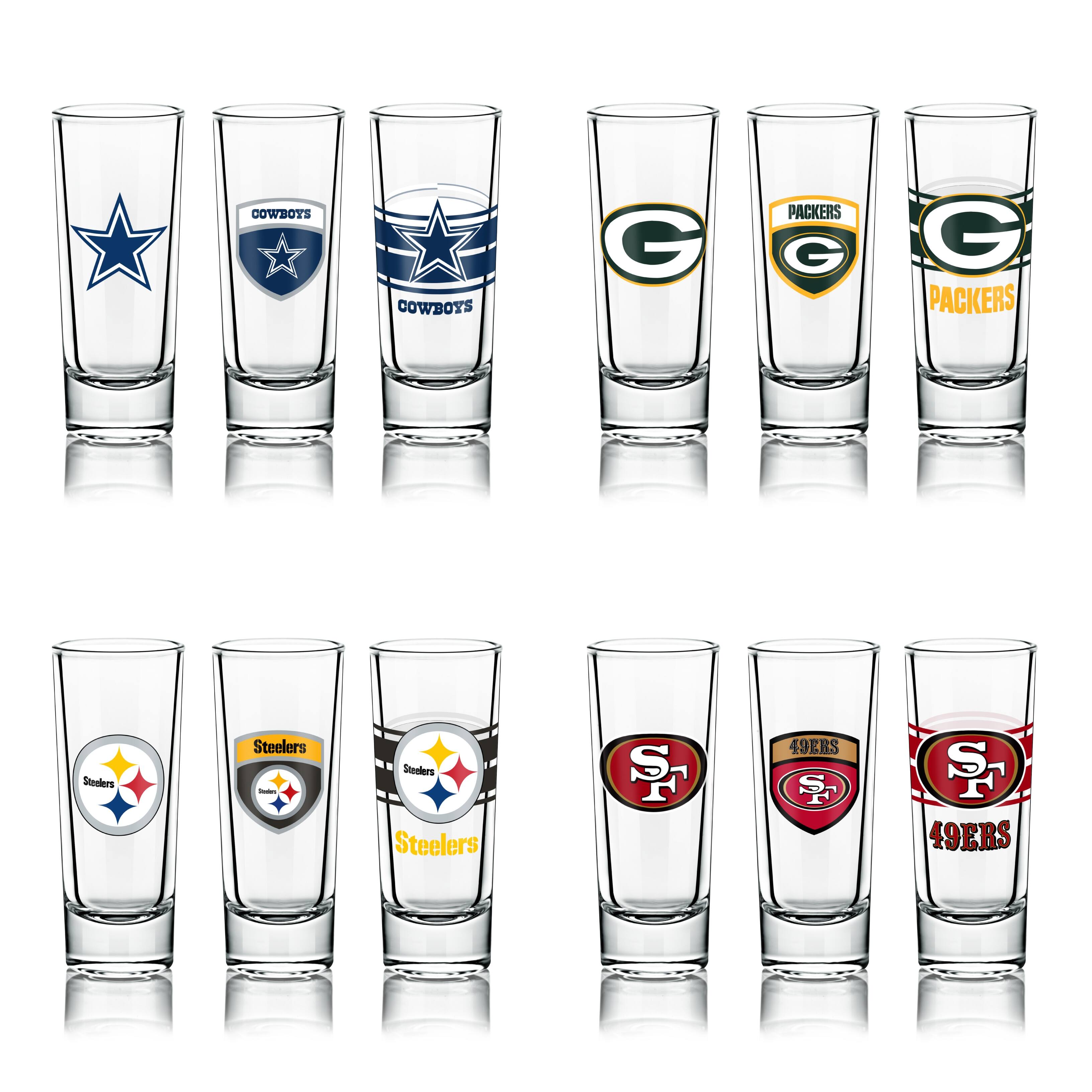 NFL Shot Glasses 6 Pack Set, Various Designs Detroit Lions On Sale