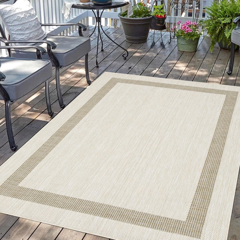 Indoor/Outdoor Area Rug/ Runner/ Doormat- Natural & Black & Red & Taupe Color -Machine Washable, Weather and UV Resistant-Azelia