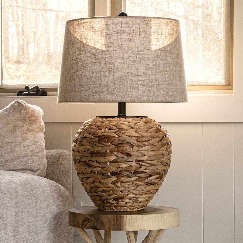 Elicia 24.5" Banana Leaf Basket LED Table Lamp, by JONATHAN Y