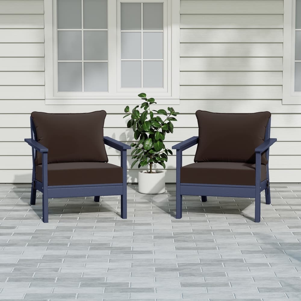 Birchwood All Weather HDPE Outdoor Patio Navy Blue Deep Seating Conversation Set With Cushions (2-Piece)