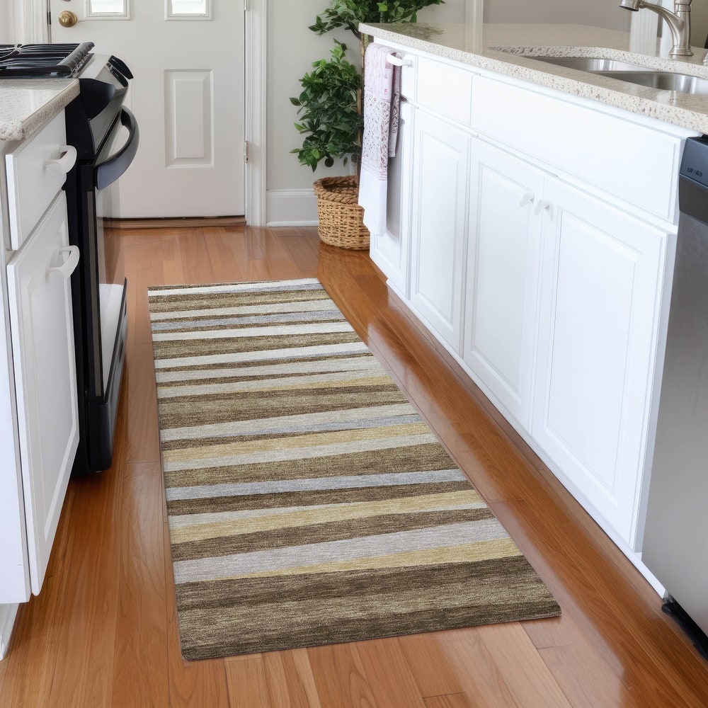 Machine Washable Indoor/ Outdoor Modern Stripes Chantille Rug