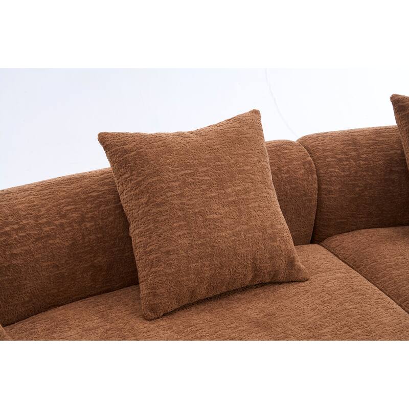 Modular Curved Sectional Sofa, Full Compression 4-Seater Foam Couch, Chenille Boneless Cloud Sofa for Living Room, Bedroom