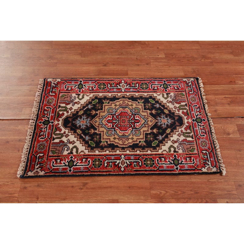 Navy Blue Heriz Serapi Foyer Rug Hand-Knotted Bedroom Wool Carpet - 2'0" x 3'0"