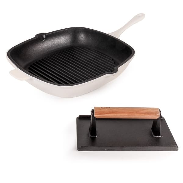 Neo 2pc Cast Iron Grill Set Grill Pan & Bacon/Steak Press Meringue Bed Bath & Beyond 37571441