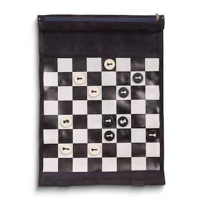 Curata Navy Suede Roll Up 12.5 Travel Chess Set