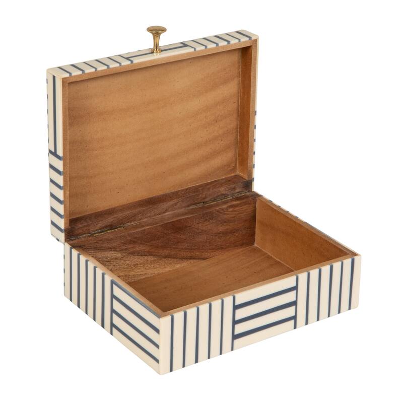 Resin Box with Striped Block Pattern and Gold Clasp