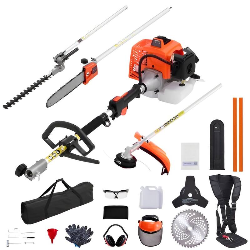 63CC Gas Hedge Trimmer 5-in-1 Multi-Function Pole Saw Brush Cutter Lawn Edger - Hedge Trimmer: 92.5 x 11 x 11.8 in
