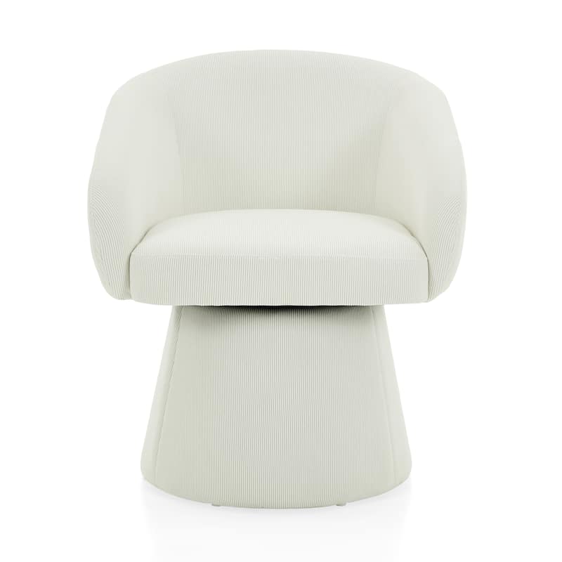 Modern Swivel Accent Chair, Narrow Corduroy Upholstered, Comfy Barrel Chair for Living Room, Bedroom & Office, Beige