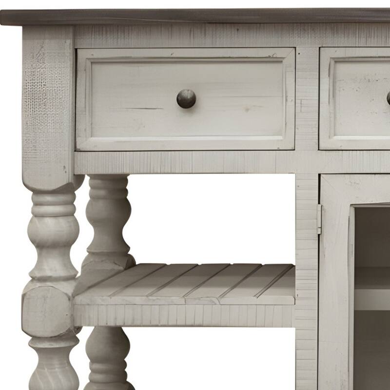 HomeRoots 81" Ivory Solid Wood Open shelving Distressed TV Stand - 80.75' X '34.75' X '19