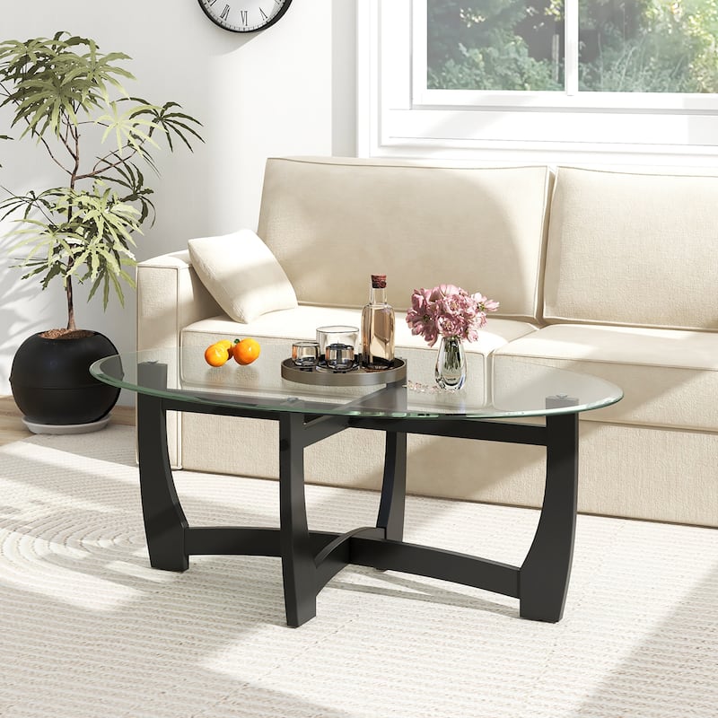 Gymax Coffee Table Modern Accent Tea Table w/ Rubber Wood Bentwood