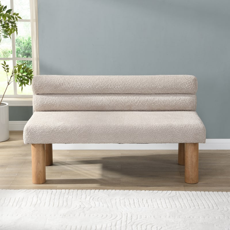 Roomfitters Upholstered Dining Bench, End of Bed and Entryway Seating, Boucle Ottoman with Rubber Wood Legs - Light Grey