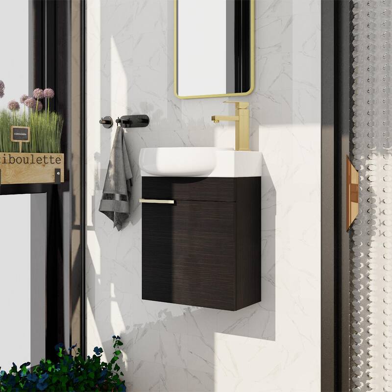 Bathroom Vanity With Sink In 16/18/23 Inch, Floating/Freestanding Bathroom Vanity With Soft Close Door