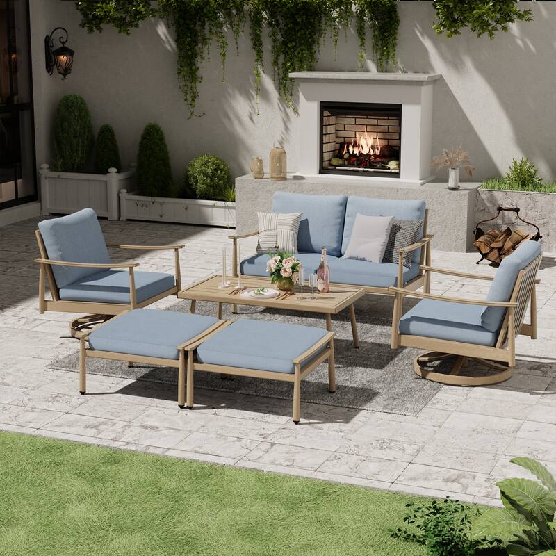 6-Person Aluminum Patio Conversation Set with 2 Swivel Chairs, Loveseat and Coffee Table