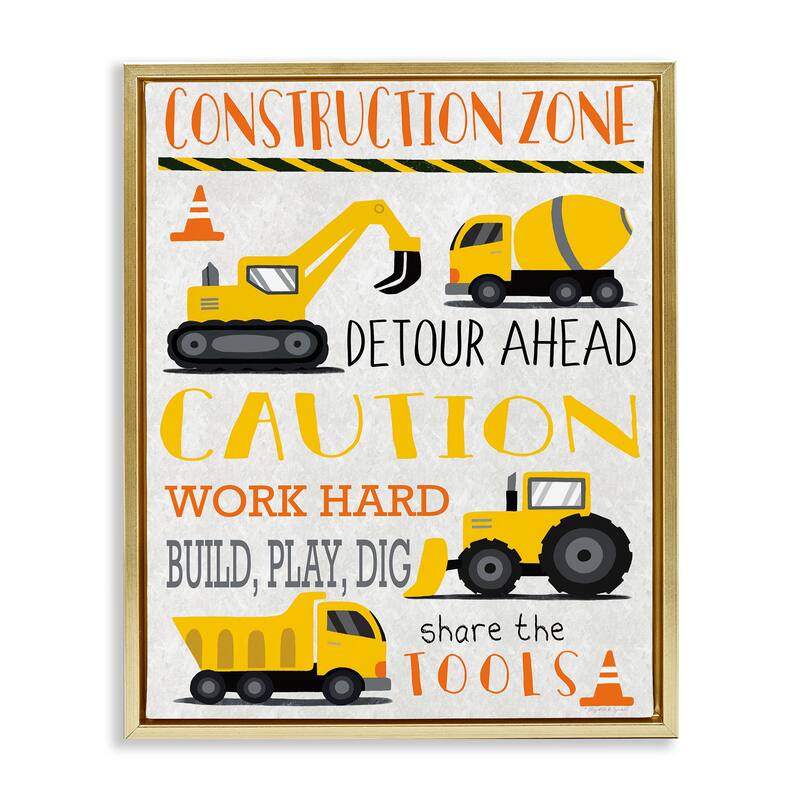 Stupell Construction Zone Ahead Framed Floater Canvas Wall Art Design By Elizabeth Tyndall - 25 x 31 - Gold