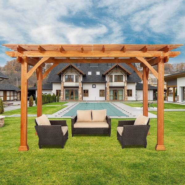 AECOJOY Outdoor Wood Pergola 12'x10' Cedar Wood Gazebo for Backyard ...