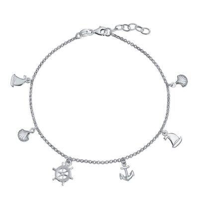 Nautical Charm Anklet Ankle Bracelet Anchor Sailboat and Sea Shell Charms
