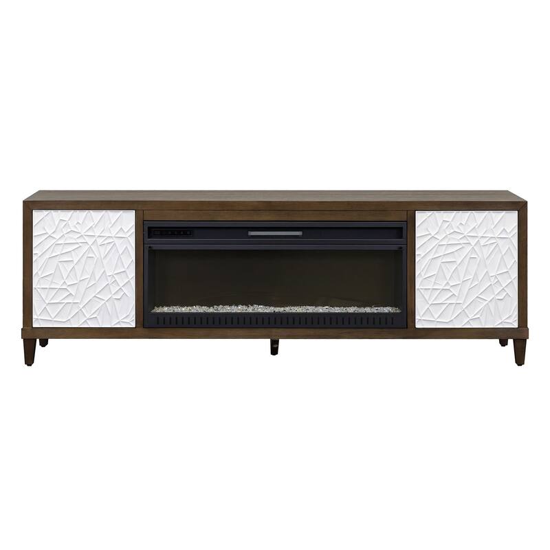 Modern Wood 81" Fireplace Console with with doors, TV Stand, Entertainment Storage, Fully Assembled, Brown