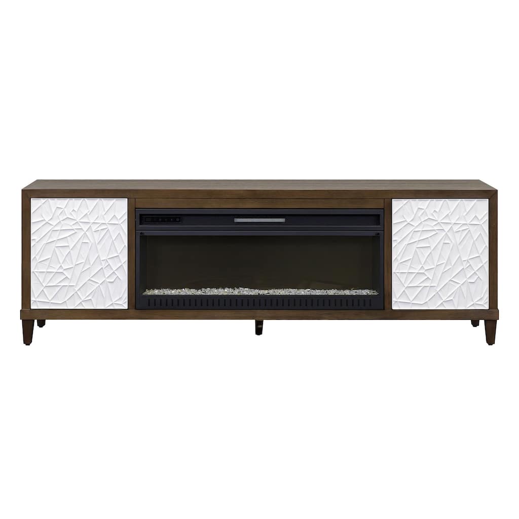 Modern Wood 81" Fireplace Console with with doors, TV Stand, Entertainment Storage, Fully Assembled, Brown
