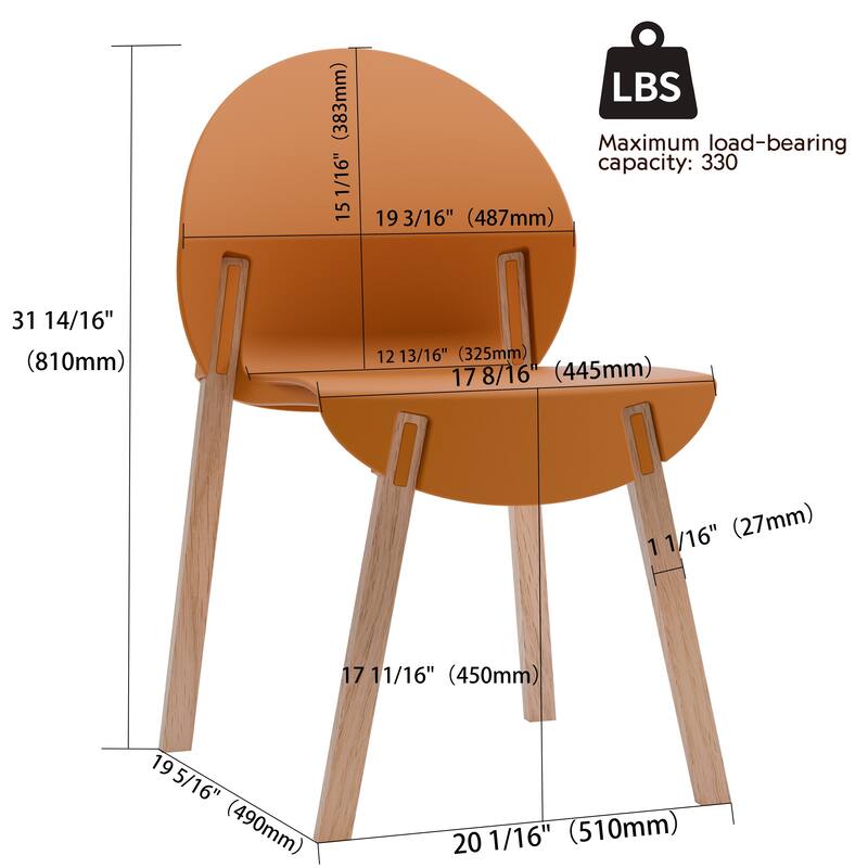 4-Pack Chairs - Wood Legs & PP Seat, Indoor Dining & Living Room Furniture Set