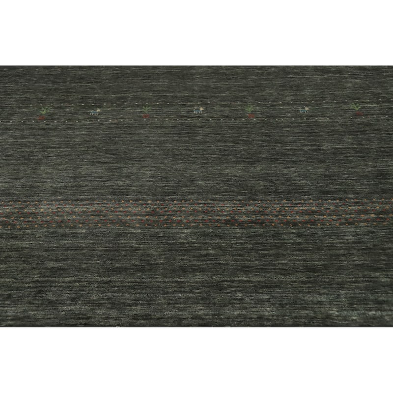 Hand Knotted Oriental 100% Wool Carpet Tribal Animal Pictorial Greys & Charcoal Gabbeh Area Rug - 11' 4'' X 8' 10''