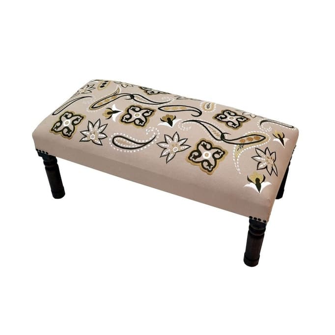 Imports Decor Wooden Bench Set with Embroidered Upholstery