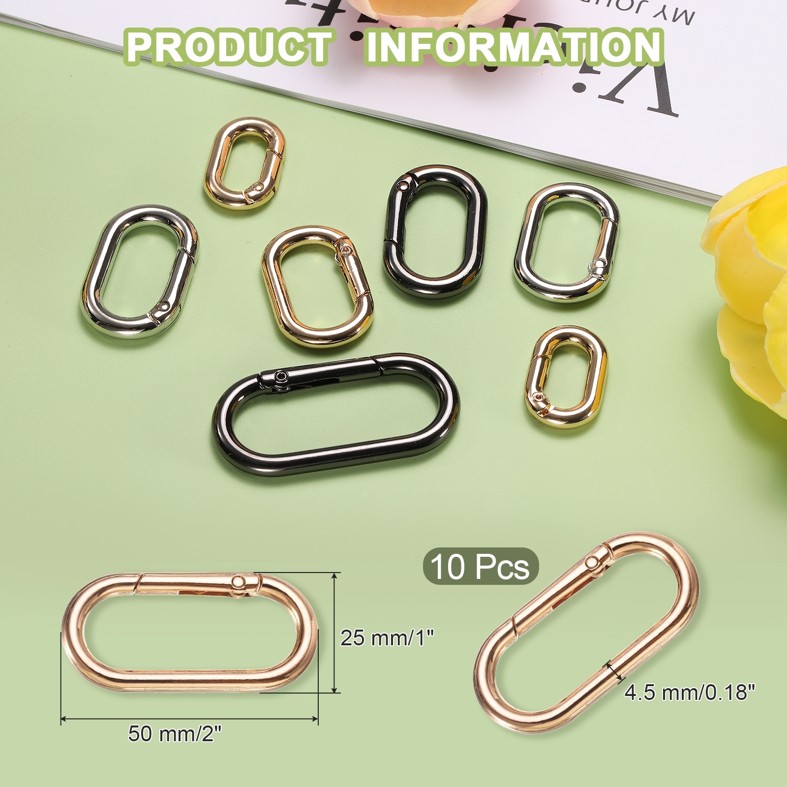 D Ring Spring Key Hooks Metal Keyring Clip Buckles Clasp