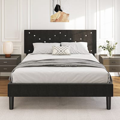 GDFStudio Modern Bed Frame with Velvet Headboard