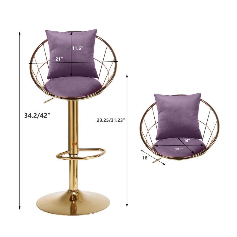 velvet bar chair, pure gold plated, 360 degree rotation, adjustable height,Suitable for dinning room and barset of 2