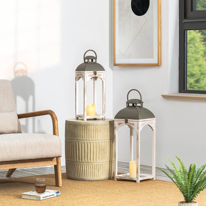 Glitzhome Set of 2 Farmhouse Church Style Hanging Candle Holders Wooden Lanterns Fall Wedding Decor