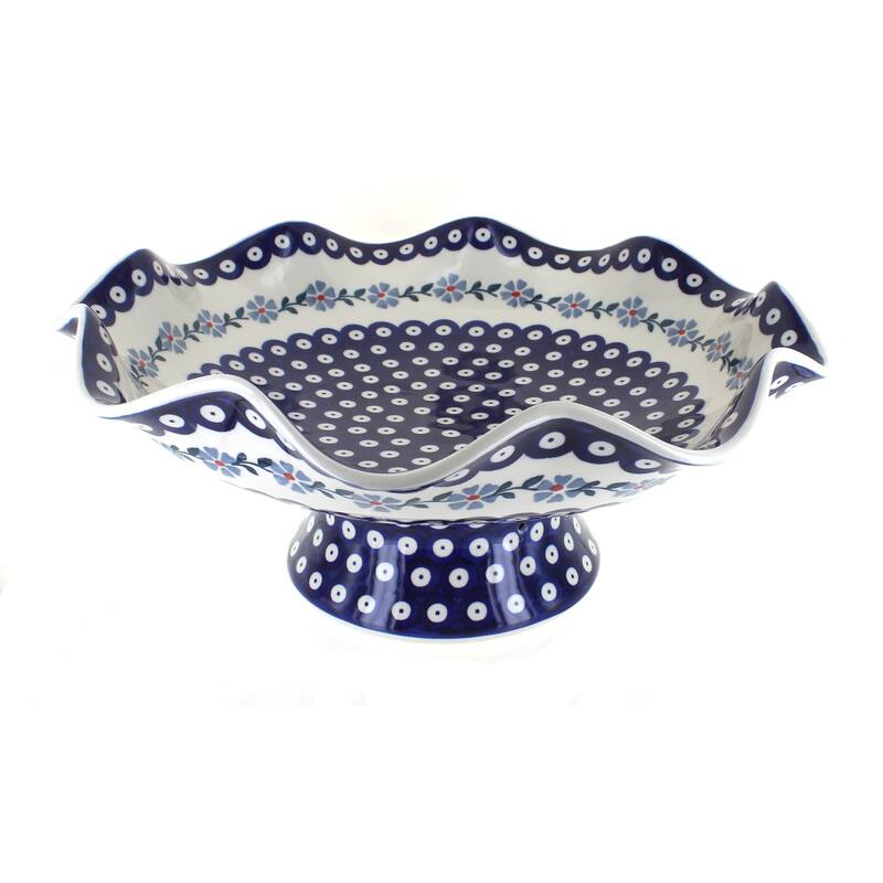 Blue Rose Polish Pottery P135 Manufaktura Large Fluted Pedestal Bowl