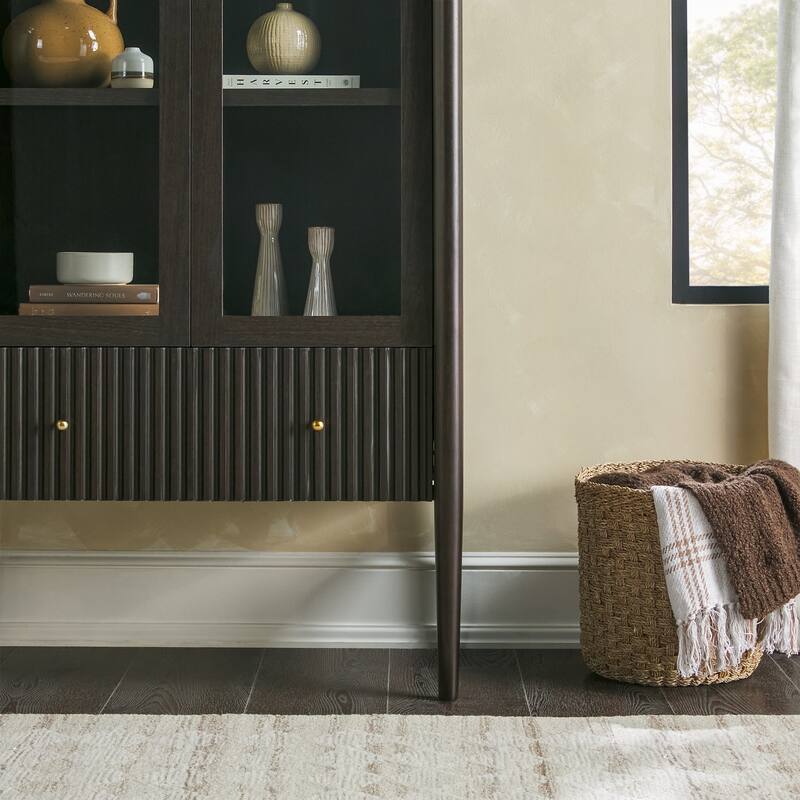 Walker Edison Modern Fluted Glass Bookshelf Cabinet