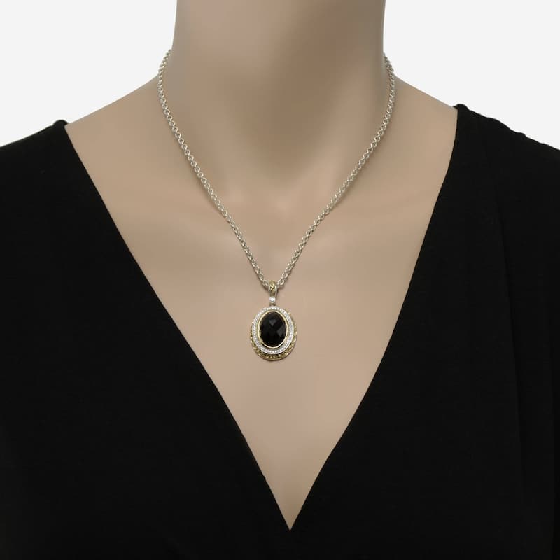 Charles Krypell Sterling Silver and 18K Yellow Gold, Black Spinel and White Diamond Pendant Necklace - 16