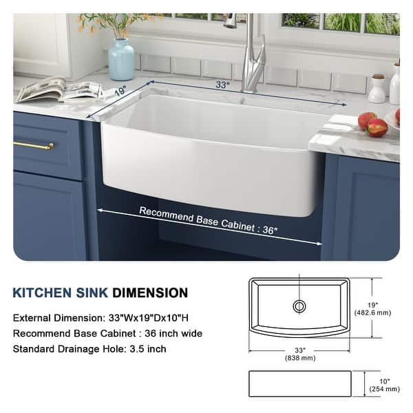 Lordear 30/33" Ceramic Sink Undermount Farmhouse White Apron Front Kitchen Sink with Accessories