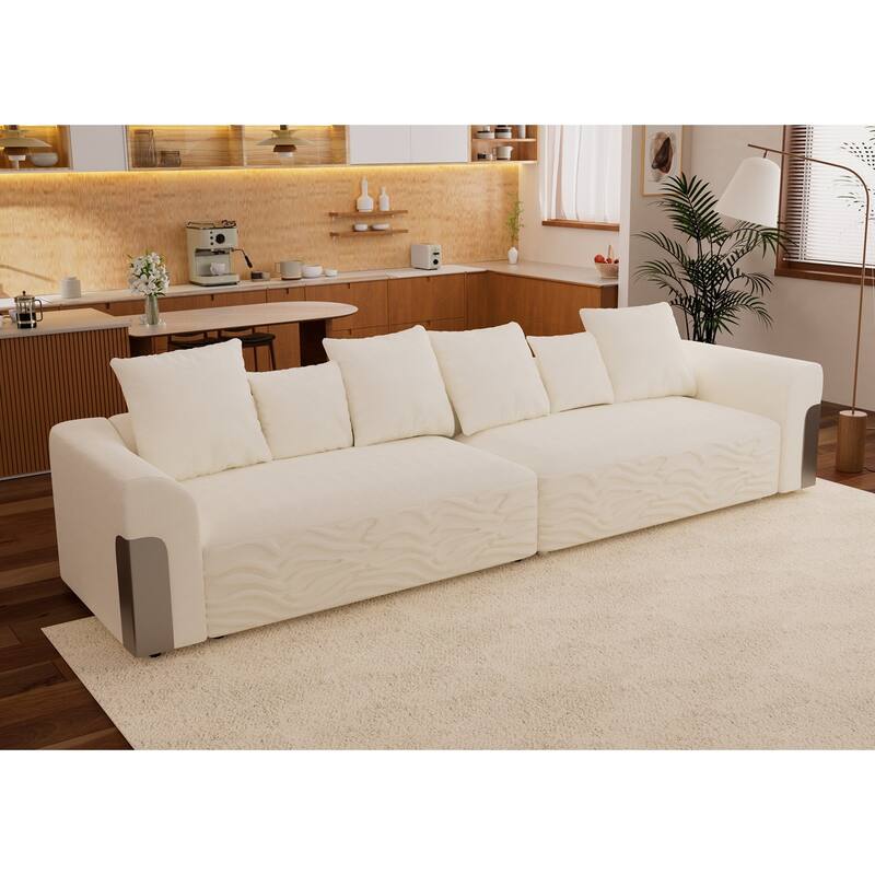 127.4″ Fabric 4-Seater Cloud Sofa with Deep Seats & Pillows