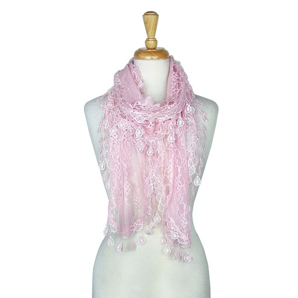 Women's Sheer Lace Scarf With Teardrops Fringe