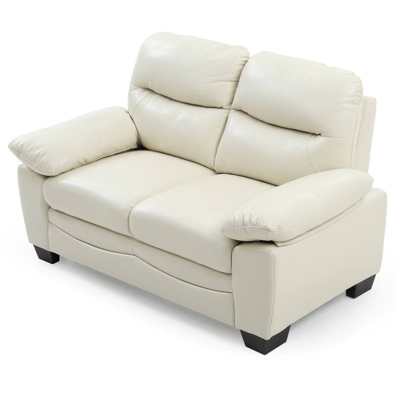 Flared Padded Arm Faux Leather Straight Sofa - 59" - Beige