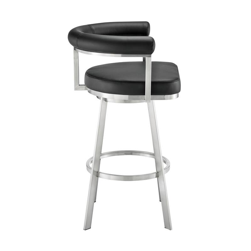 Weni 26 Inch Swivel Counter Stool Chair, Barrel Open Back, Chrome, Black