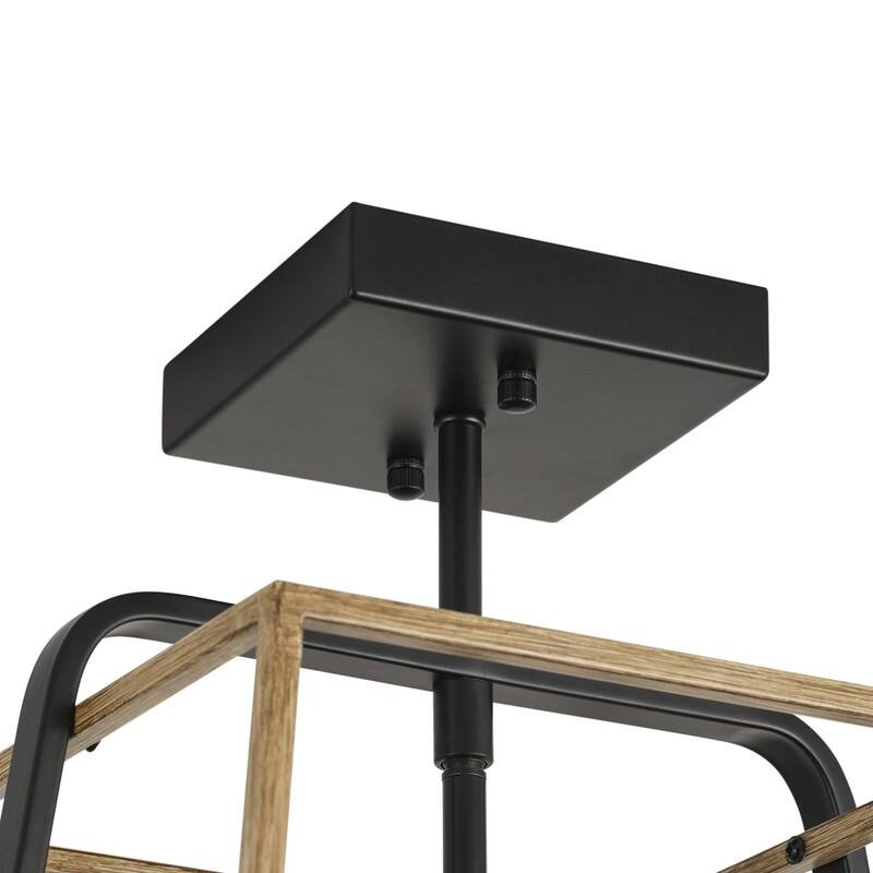 Farmhouse Semi Flush Mount Ceiling Light Rustic Black and Grey Wood 3 Light Iron Fixture