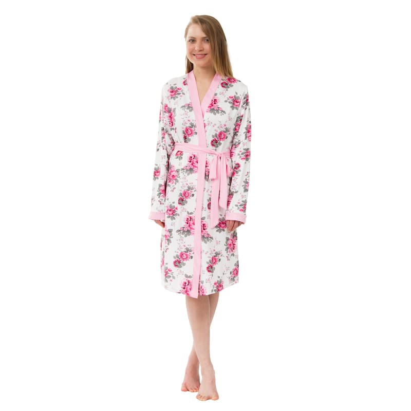 Women's Knit Robe, Rose Floral Knit Robe