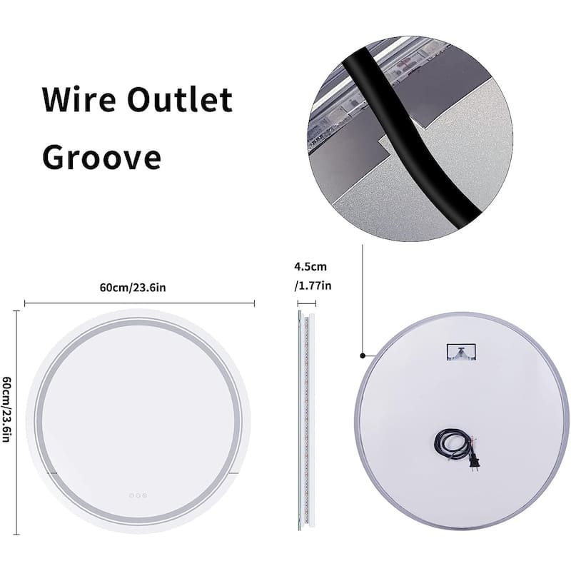 Round LED Bathroom Wall Mirror 3 Lighting Colors Anti Fog