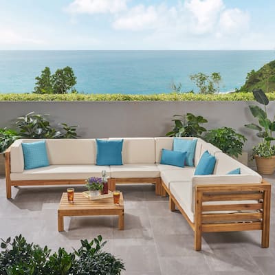 Oana Outdoor 7-seater Acacia Wood Sectional Sofa Set by Christopher Knight Home
