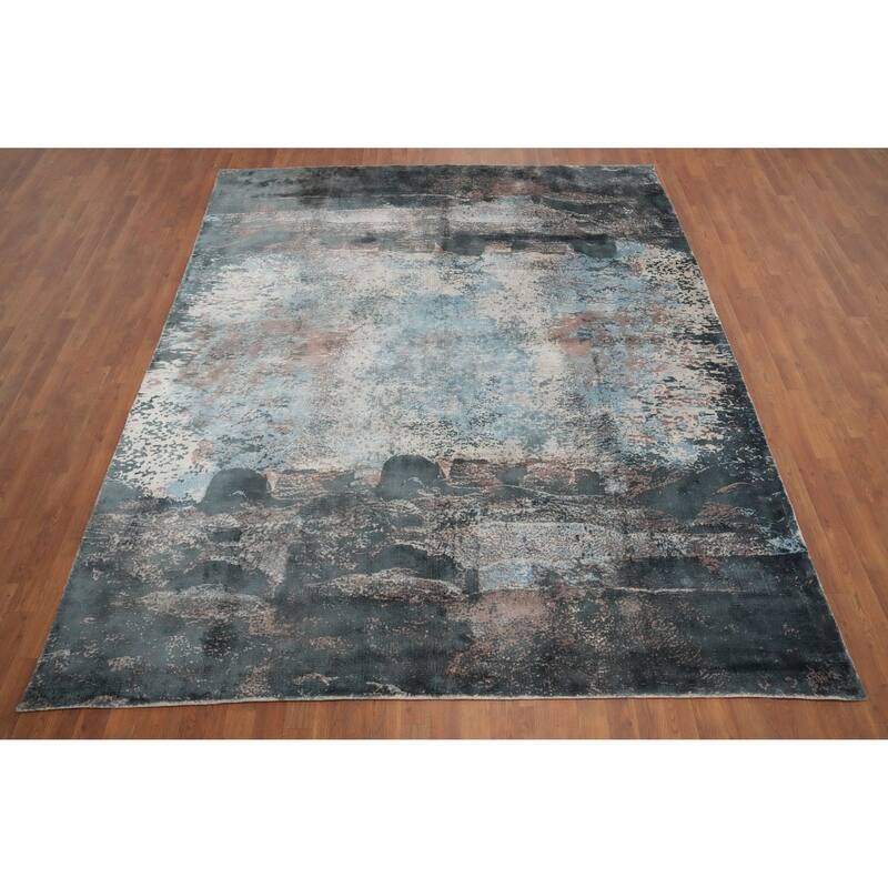 Hand Knotted Oriental Viscose Silk Carpet Modern Abstract Multi-Colored Abstract Area Rug - 9' 8'' X 8' 0''