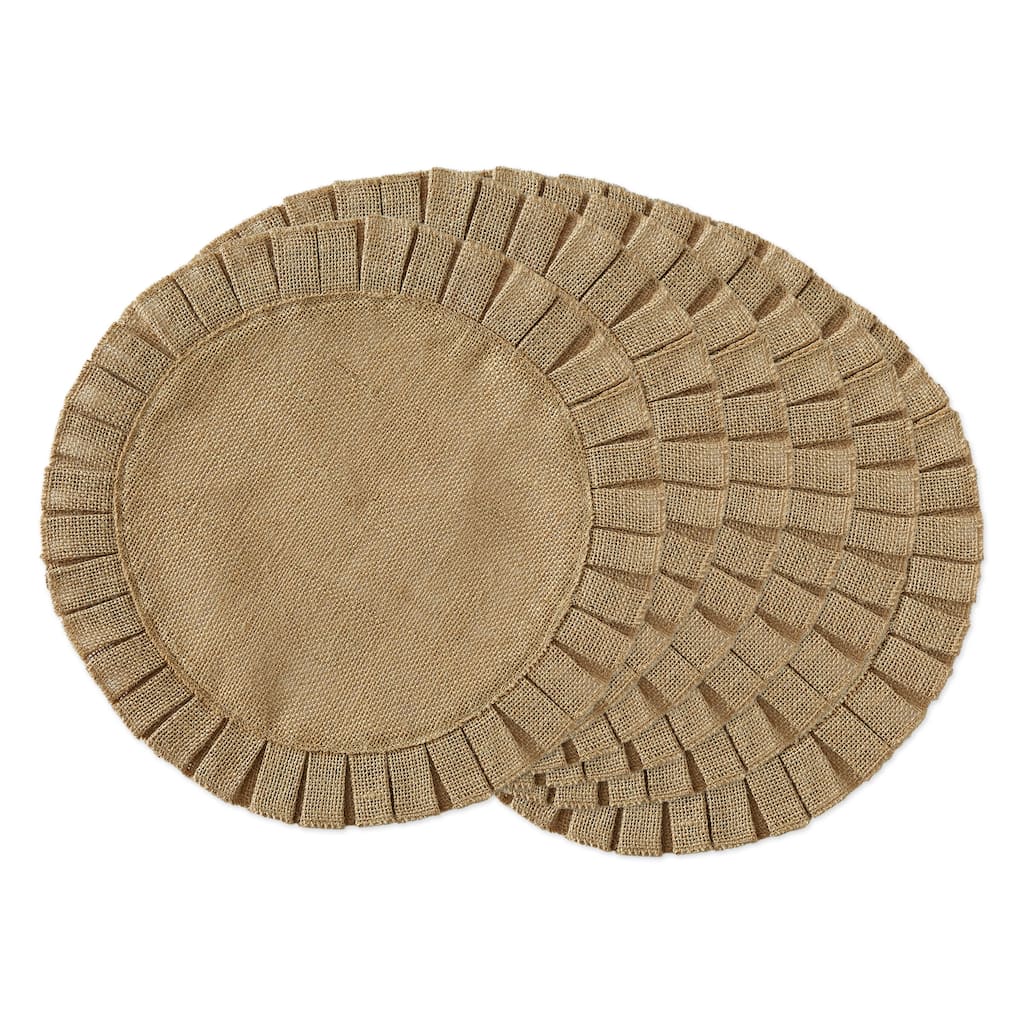 Jute Burlap Round Ruffle Placemat Set (Set of 6) - Placemat Set, 15" Round