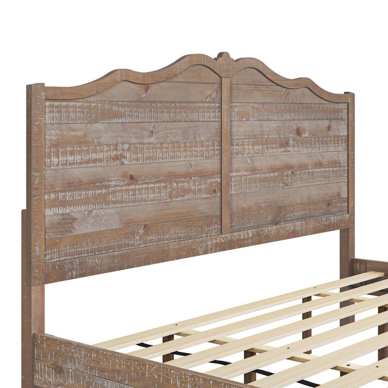 Modern Bed Solid Wood Platform Bed Frame Queen/King Size Bed with Headboard and Wood Slat Support for Bedroom