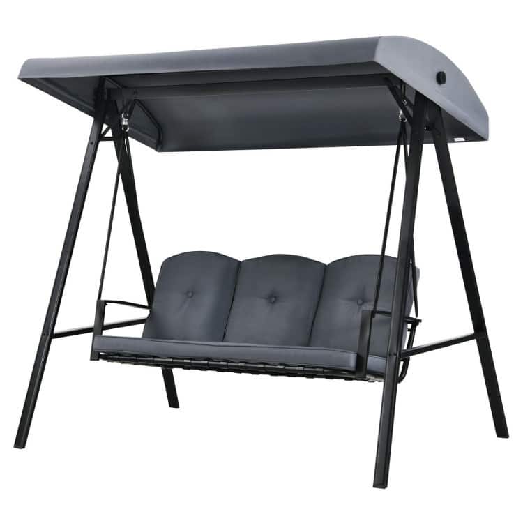 Outdoor 3-Seat Porch Swing with Adjust Canopy and Cushions - 114" x 53" x 74" (L x W x H)