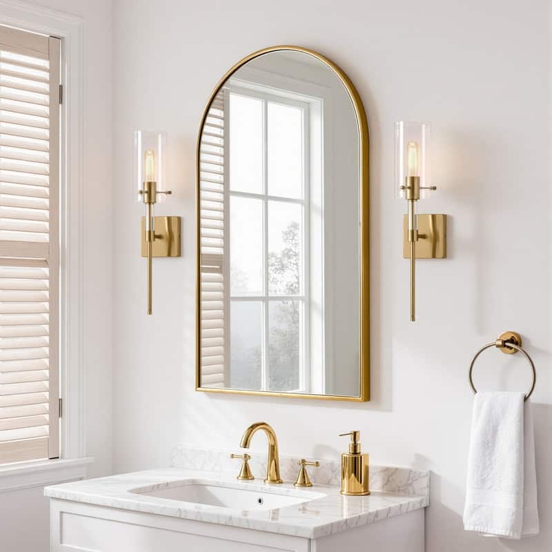KAWOTI 20.25 in. Brushed Gold Modern Cylinder Wall Sconce Set with Clear Glass Shade (Set of 2)